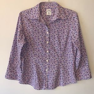 Brooks Brothers Purple Floral Print Collar Long Sleeve Button Shirt Top- Size 8